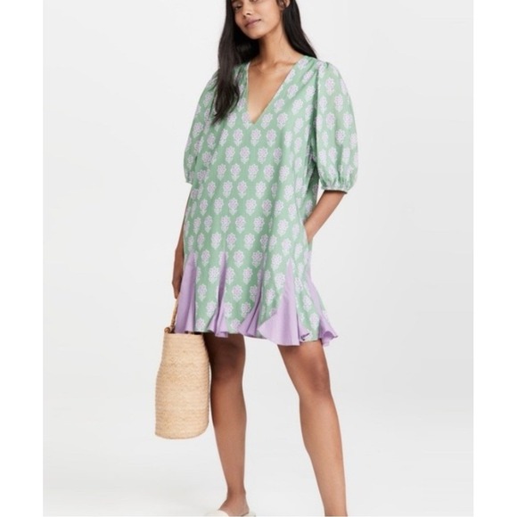 RHODE Dresses & Skirts - Rhode Resort Mini Dress Tent Shift Cotton Saira Purple Green Floral XS Small